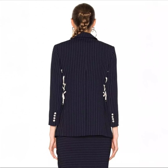 Veronica Beard Taylor Striped Lace-Up Blazer. Size 8. - Picture 2 of 14